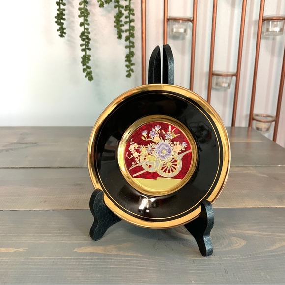 Vintage Other - Vintage Chokin Floral Wagon Wheel Plate Gold Trim